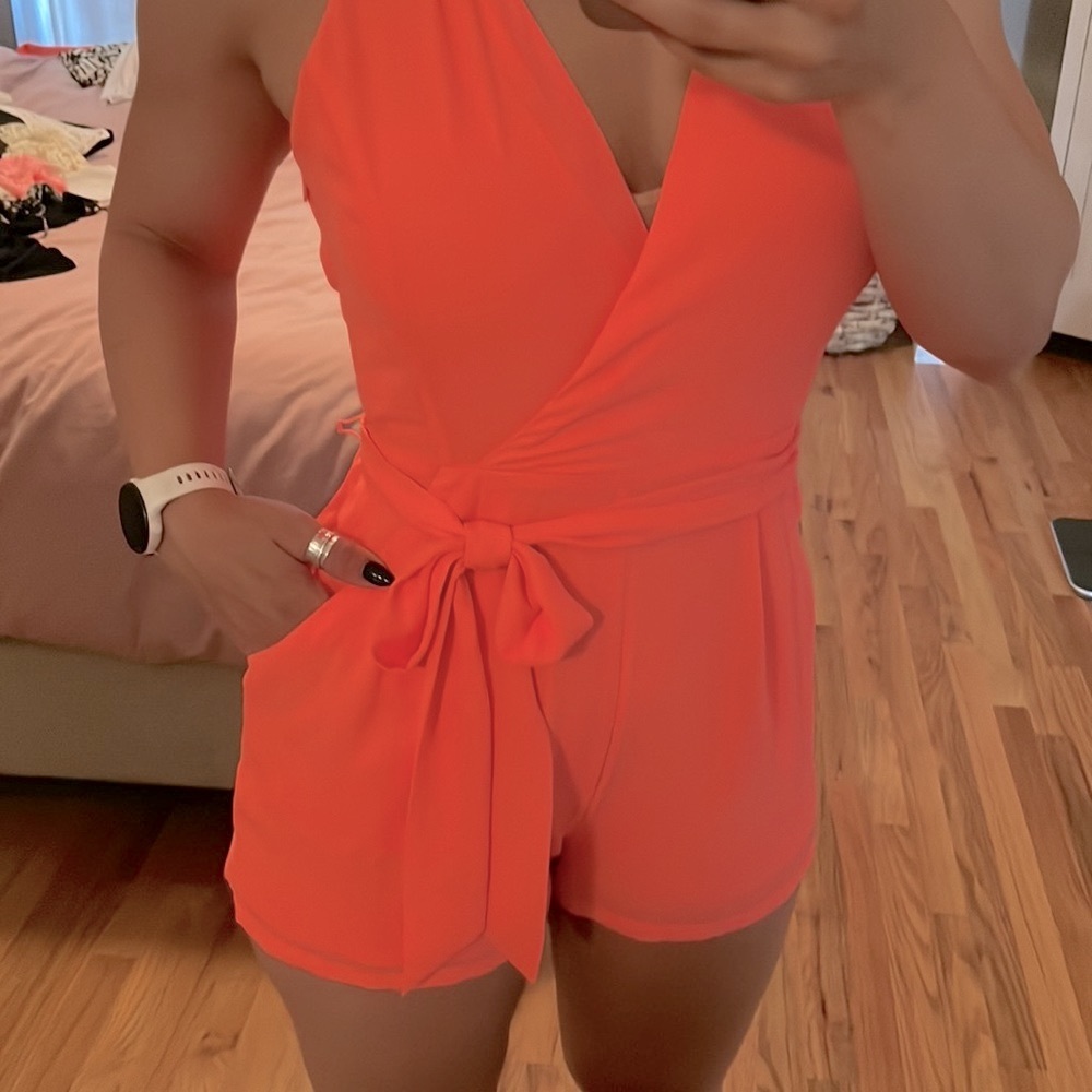Express Orange Halter Romper - Picture 2 of 5